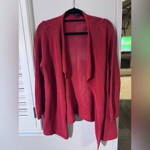 Lands' End Red Open Front Cardigan Sweater